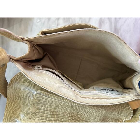 Vintage Cavalcanti Butter Yellow Studded Embossed Croc Baguette Shoulder Bag - Picture 5 of 11